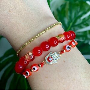3 X $30 | Evil Eye Red & Gold Beaded Bracelet Set of 3